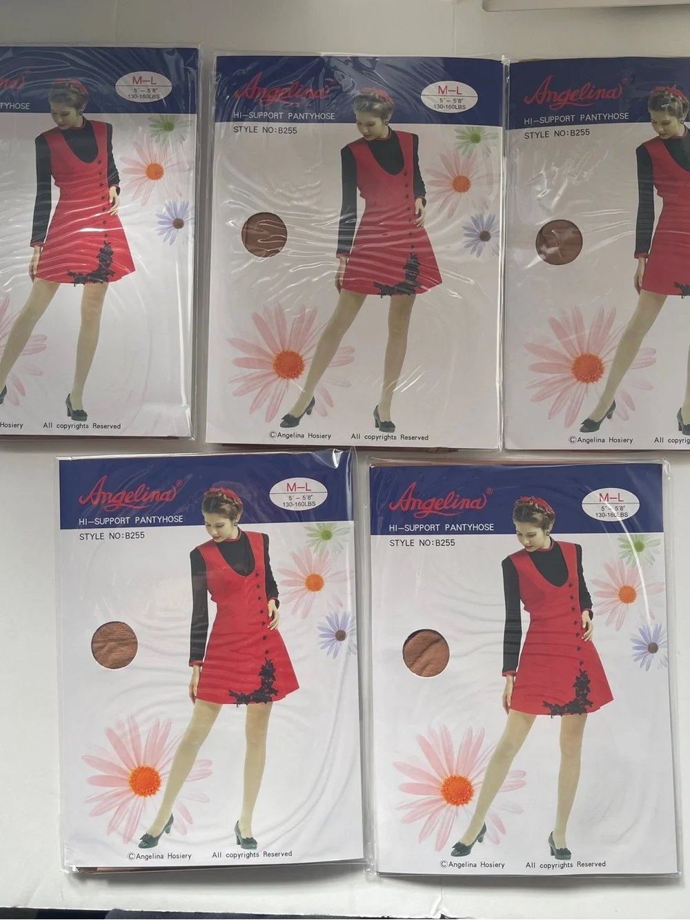 Angelina Hi-Support Pantyhose - Nude, M-L, (5 pack)